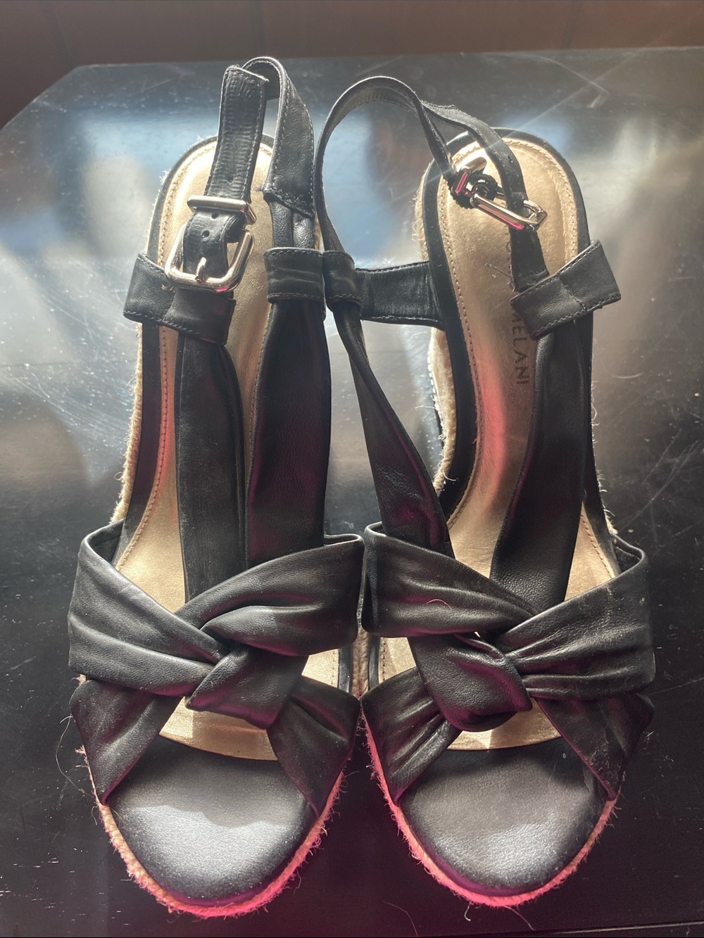 ANTONIO MELANI Black Knot-Front Slingback Wedges